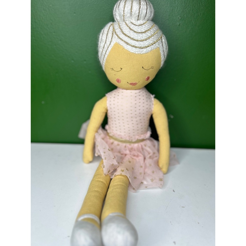 Soft Fabric Ballerina Doll Pink Gold Star Tutu White Bun Hair Plush Toy
